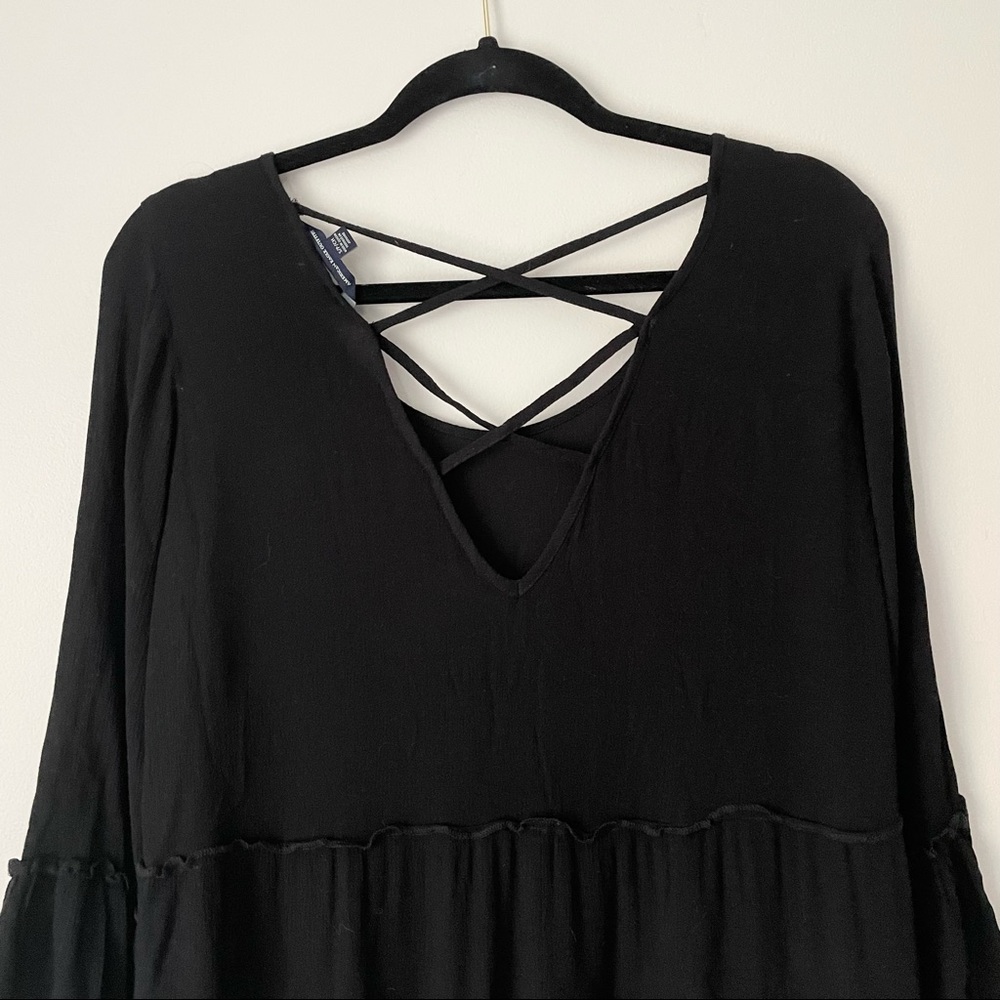 American Eagle Black Flowy Open Back Babydoll Top - image 5